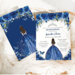 Quinceañera Royal Blue Floral Princess Birthday Invitation<br><div class="desc">Personalise this lovely quinceañera invitation with own wording easily and quickly,  simply press the customise it button to further re-arrange and format the style and placement of the text.  Matching items available in store!  (c) The Happy Cat Studio</div>