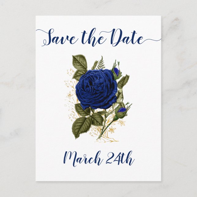 Quinceanera Royal Blue Floral Save the Date Announcement Postcard (Front)