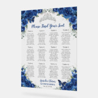 Quinceañera Royal Blue Floral Silver Seating Seat