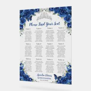 Quinceañera Royal Blue Floral Silver Seating Seat Acrylic Sign