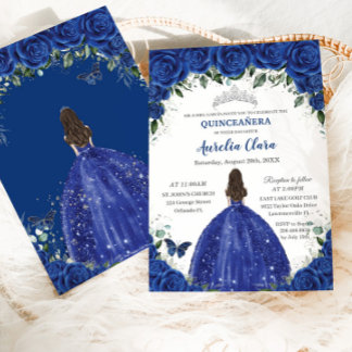 Quinceañera Royal Blue Flowers Princess Birthday Invitation