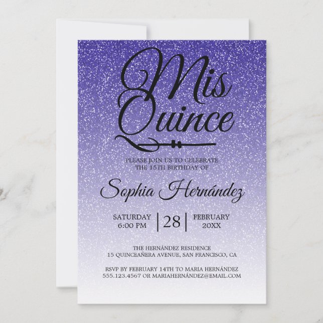 Quinceañera Royal Blue Glitter 15th Birthday  Invitation (Front)