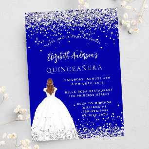 Quinceanera royal blue glitter dress invitation postcard