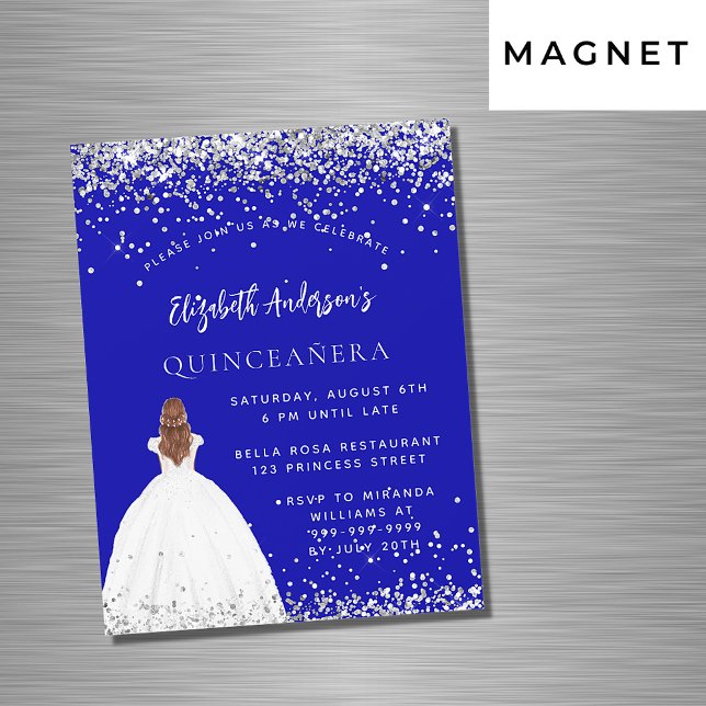 Quinceanera royal blue glitter dress luxury magnetic invitation (Creator Uploaded)