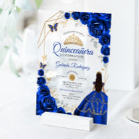 Quinceanera Royal Blue Gold Dress