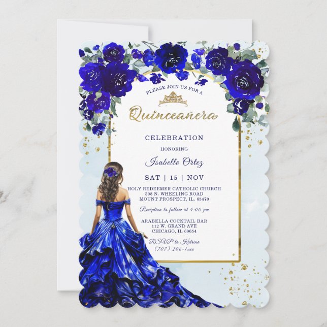 Quinceañera Royal Blue Invitation (Front)
