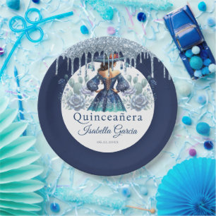 Quinceañera Royal Blue Mexican Style Paper Plate