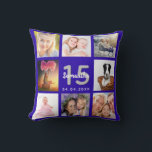 Quinceanera royal blue photo collage name cushion<br><div class="desc">A unique gift for a girl's Quinceañera,  15th birthday,  celebrating her life with a collage of 8 of your own photos,  pictures.  Personalise and add her name and a date. A trendy royal blue background.   The name is written with a modern hand lettered style script.</div>