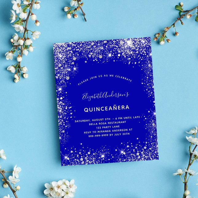 Quinceanera royal blue silver budget invitation flyer (Creator Uploaded)