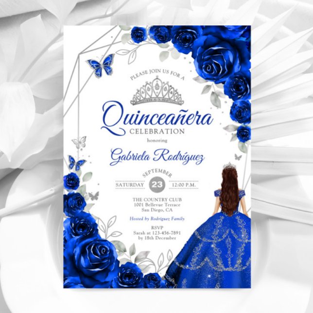 Quinceanera Royal Blue Silver Dress Invitation (Creator Uploaded)