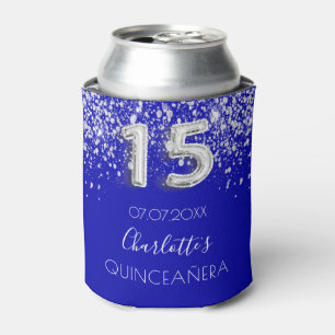Quinceanera royal blue silver glitter dust name can cooler