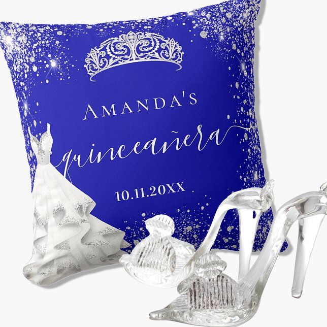 Quinceanera royal blue silver glitter tiara dress cushion (Creator Uploaded)