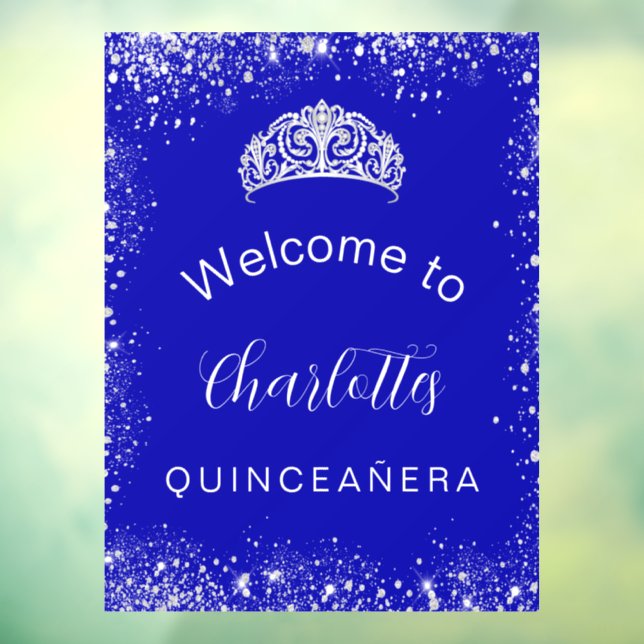 Quinceanera royal blue silver glitter welcome window cling (Sheet 3)
