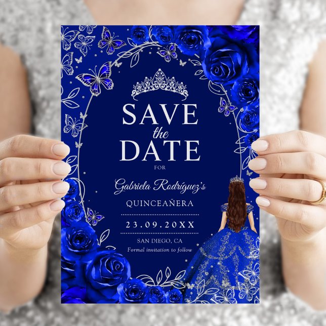 Quinceanera Royal Blue Silver Save The Date (Creator Uploaded)