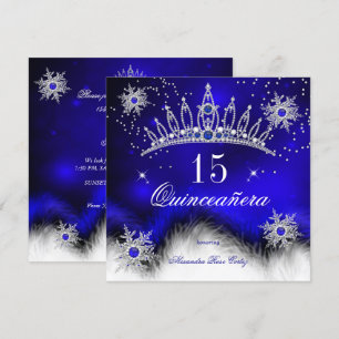 Quinceanera Royal Blue Snowflake 15th Birthday Invitation