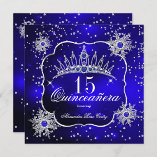 Quinceanera Royal Blue Snowflake Tiara 15th Party Invitation