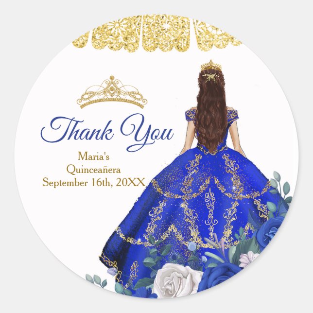 Quinceañera Royal Blue Thank You for being here Cl Classic Round Sticker (Front)