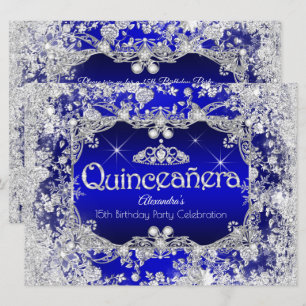 Quinceanera Royal Blue Tiara Winter Wonderland Invitation