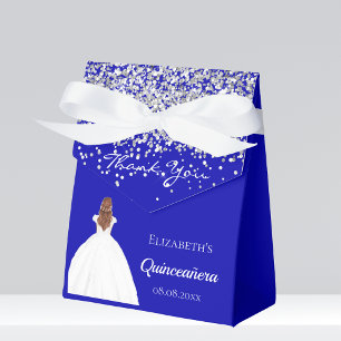Quinceanera royal blue white dress party favour box