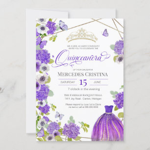 Quinceañera Royal Purple Garden butterfly Tiara  Invitation