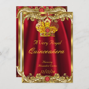 Quinceanera Royal Red Gem Gold Princess Crown 2 Invitation