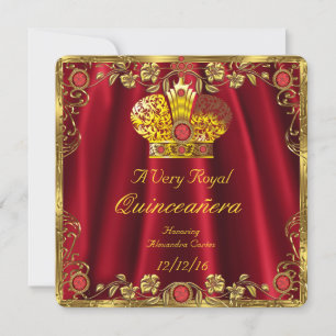 Quinceanera Royal Red Gem Gold Princess Crown 3 Invitation