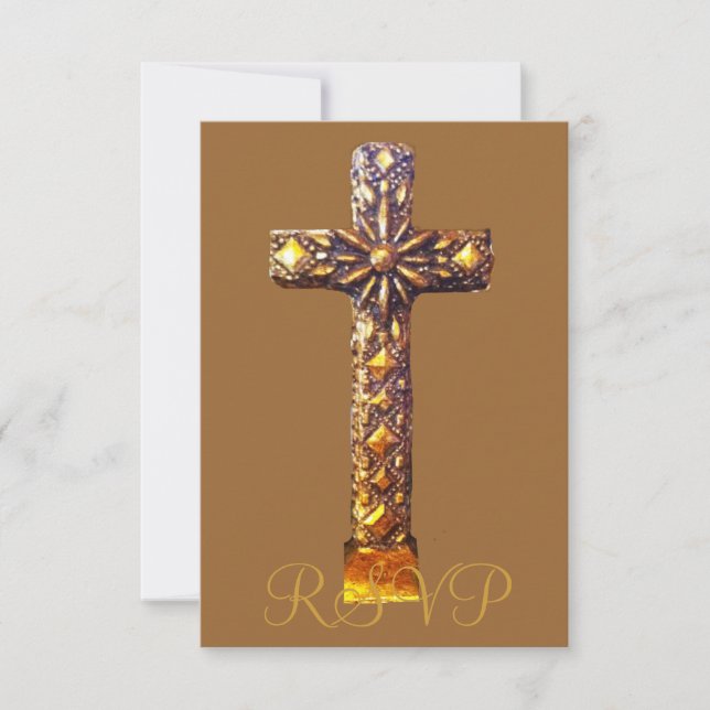 Quinceanera RSVP 15th Birthday Gold Cross (Front)