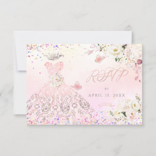 Quinceanera RSVP Blush Pink Glitter Gown  Invitati Invitation