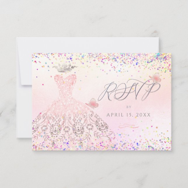 Quinceanera RSVP Blush Pink Glitter Gown  Invitation (Front)