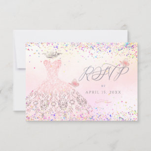 Quinceanera RSVP Blush Pink Glitter Gown  Invitation