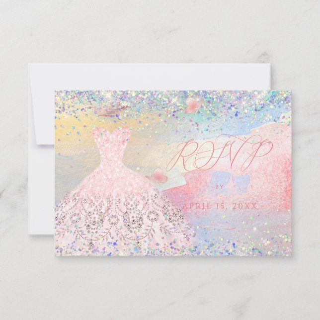 Quinceanera RSVP Blush Pink Glitter Gown Invitation (Front)