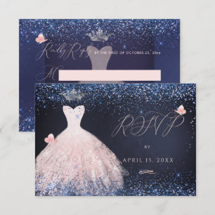 Quinceanera RSVP Butterfly Blush Gown Navy In Invitation