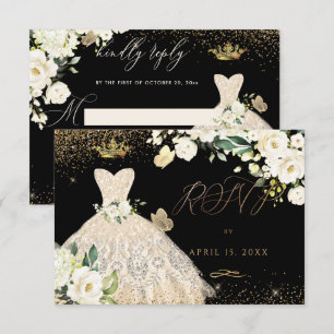 Quinceanera RSVP Champagne Gold Glitter Gown Invitation