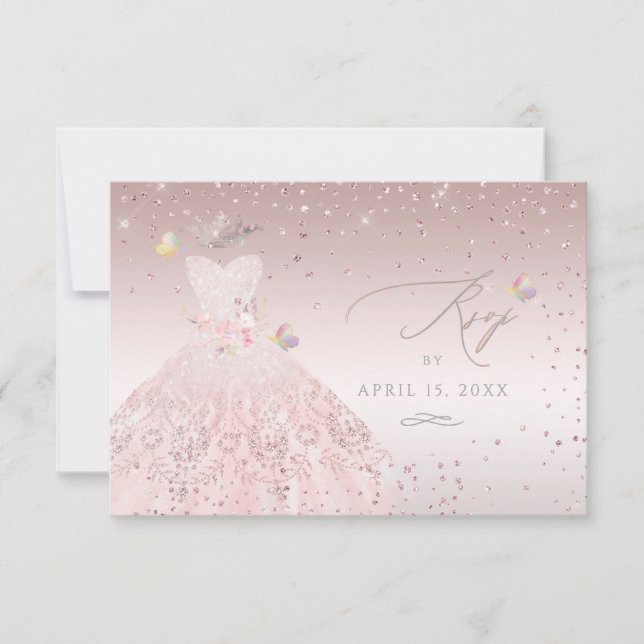 Quinceanera RSVP Dreamy Blush Pink Gown  Invitation (Front)