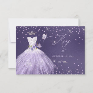 Quinceanera RSVP Dusty Purple Glitter Gown Invitation