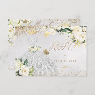 Quinceanera RSVP Silver Glitter Gown Invitation