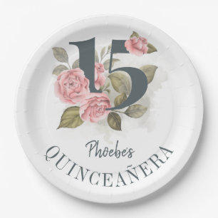 Quinceanera Rustic 15th Birthday Floral Paper Plate