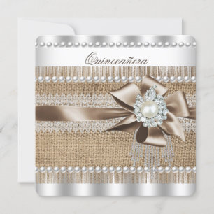 Quinceanera Rustic Burlap Pearl Lace Pearl Invitation