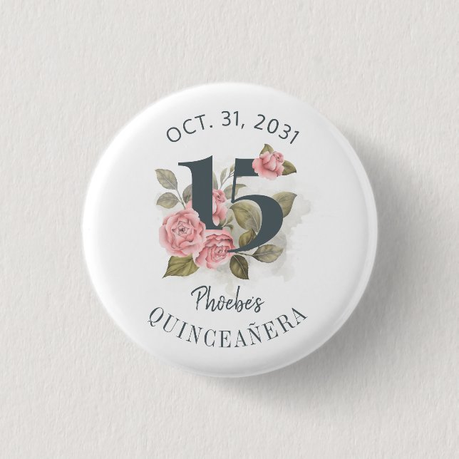 Quinceanera Rustic Floral 15th Birthday 3 Cm Round Badge (Front)