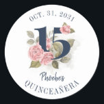 Quinceanera Rustic Floral 15th Birthday Classic Round Sticker<br><div class="desc">Cute modern yet elegant Quinceañera Mis Quince Anos birthday party stickers. Featuring a rustic floral olive green and pink colours design and template that can be easily edited and the text replaced with your own details by clicking the "Personalise" button. For further customisation, please click the "Customise Further" link and...</div>