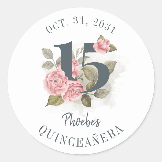 Quinceanera Rustic Floral 15th Birthday Classic Round Sticker (Front)