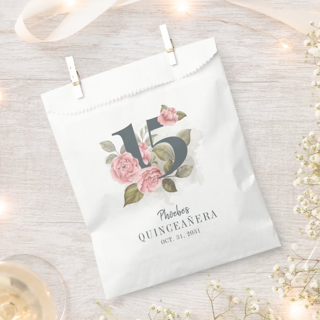 Quinceanera Rustic Floral 15th Birthday Favour Bags (Clipped)