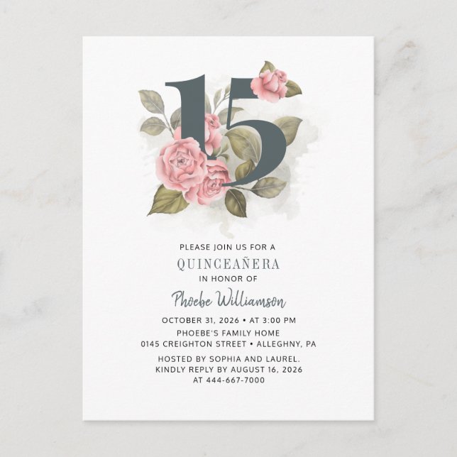 Quinceanera Rustic Floral 15th Birthday Invitation Postcard (Front)