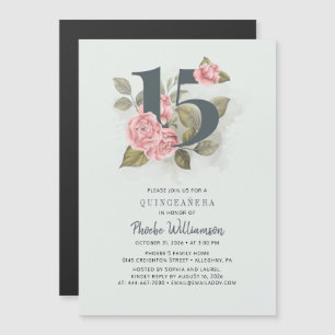 Quinceanera Rustic Floral 15th Birthday Magnetic Invitation