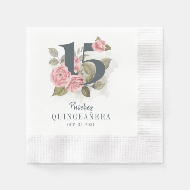 Quinceanera Rustic Floral 15th Birthday Napkin (Front)