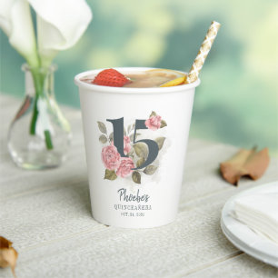 Quinceanera Rustic Floral 15th Birthday Paper Cups