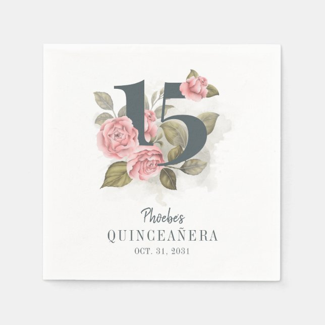 Quinceanera Rustic Floral 15th Birthday Paper Napkin (Front)