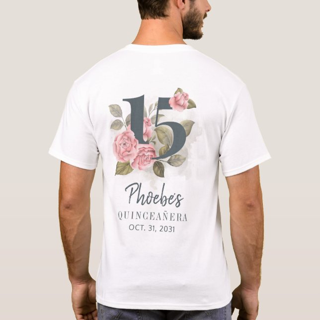 Quinceanera Rustic Floral 15th Birthday T-Shirt (Back)