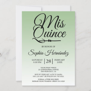 Quinceañera Sage Green 15th Birthday  Invitation