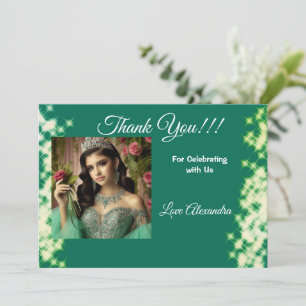Quinceanera Sage Green Elegant Princess Photo Thank You Card